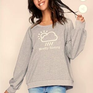 BILLY T sweatshirt, gray, Mostly Sunny in white embroidery, French Terry cotton